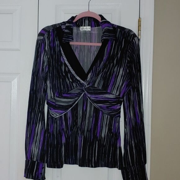 Laura Petites purple gray black collar  blouse - Picture 1 of 5